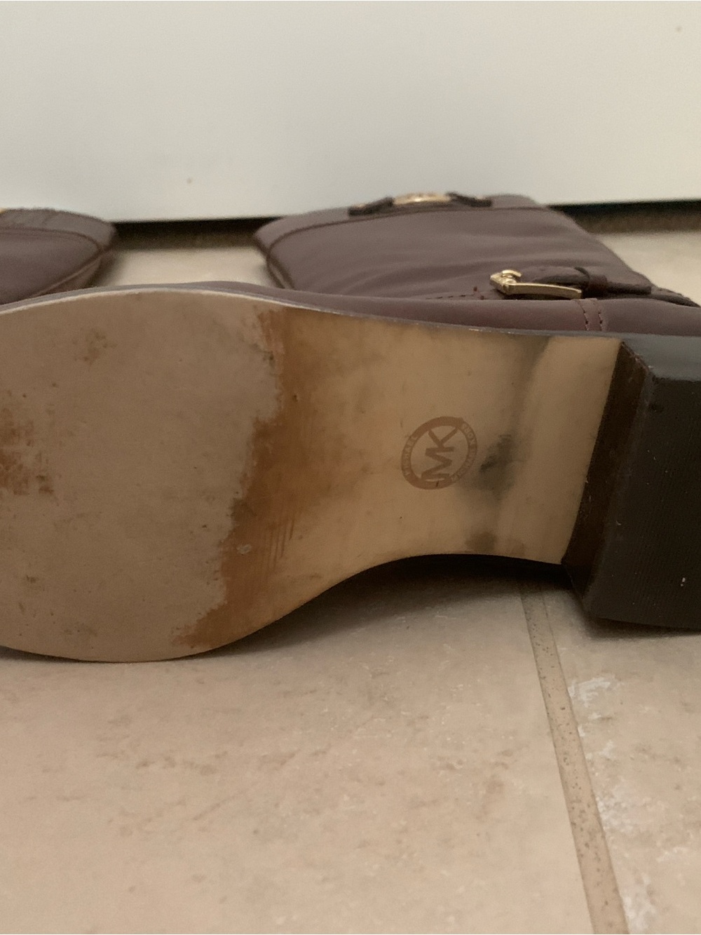 Michael Kors Stockard Brown Leather Tall Riding Boots Gold MK Logo Size 9.5M - Picture 6 of 16